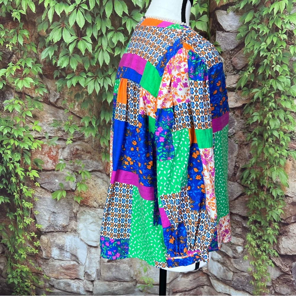 FATE Mixed Media Half-Placket Patchwork Blouse, S - image 7